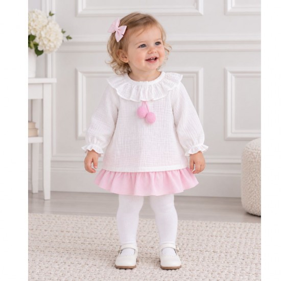 Rapife White Top With Pom Poms And Pink Skirt
