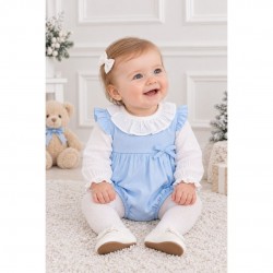 Rapife Blue And White Ruffle Collared Romper