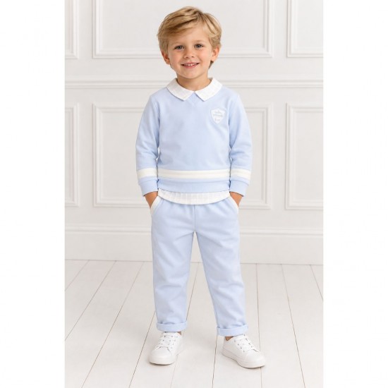 Tutto Piccolo Blue And White Collared Top And Trousers