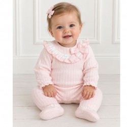 Tutto Piccolo Pink Ribbed Babygrow With Frill Collar