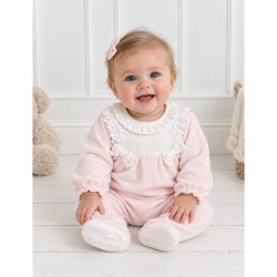 Tutto Piccolo Pink Velour Babygrow With Bow Detailing