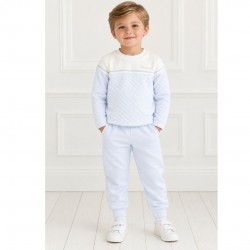Tutto Piccolo Blue And White Quilted Top And Trouser Set