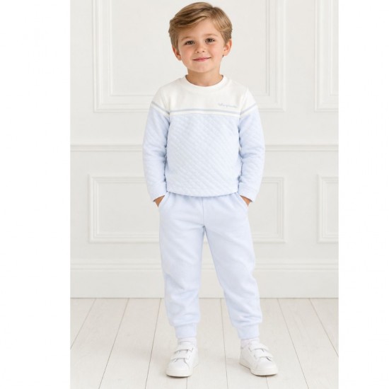 Tutto Piccolo Blue And White Quilted Top And Trouser Set