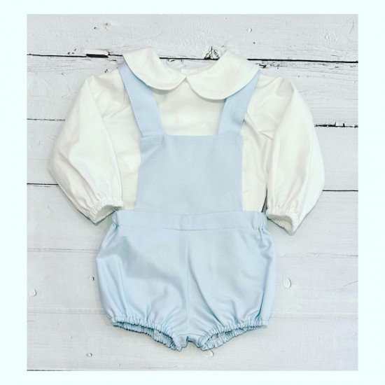 Two piece shirt and baby blue dungaree set