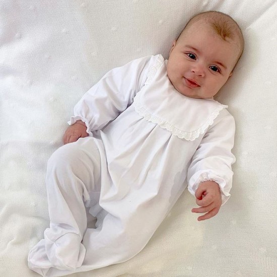 DEO White Babygrow with Lace Detail