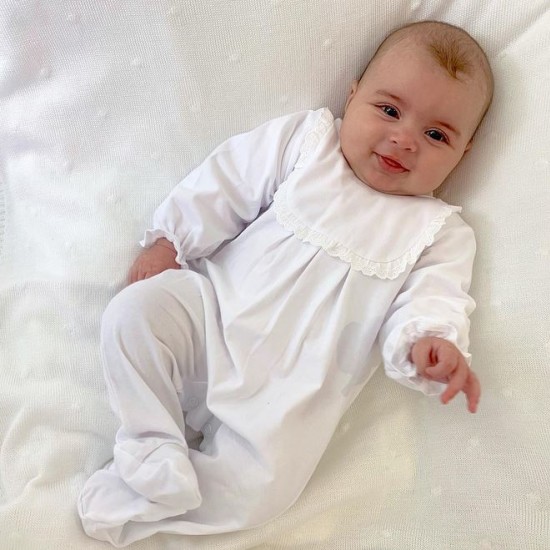 DEO White Babygrow with Lace Detail