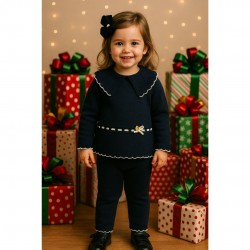 Granlei Navy Knitted Trouser Set With Bow
