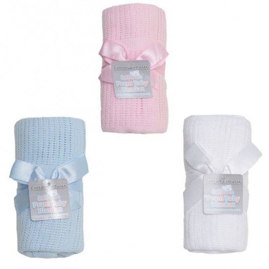 Cellular Cotton Blanket (White, Pink or Blue)