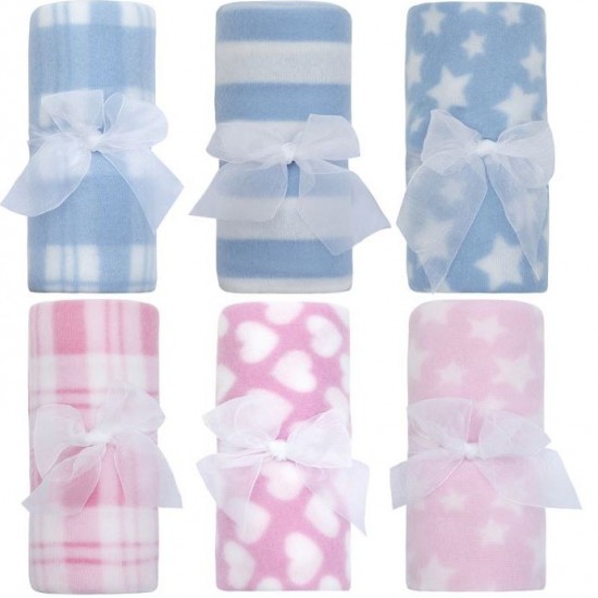 Pink/Blue Patterned Fleece Blankets ( Heart, Star, Striped & Checked)