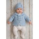 Blue Pom Pom Knitted Jacket & Hat