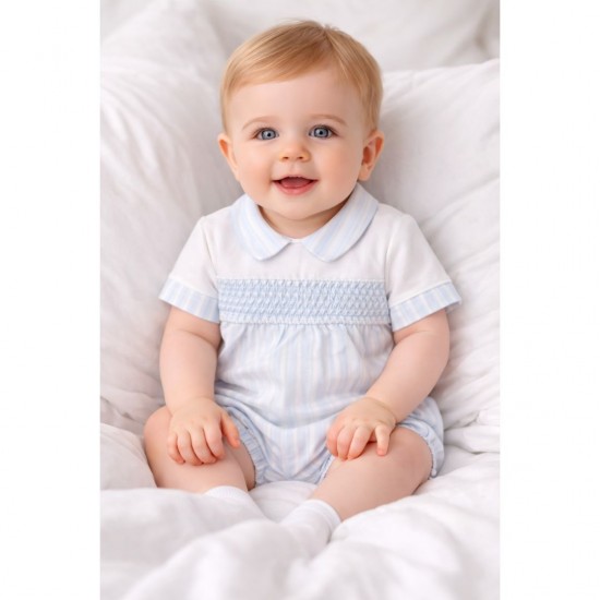 Deolinda White And Blue Striped Collared Romper