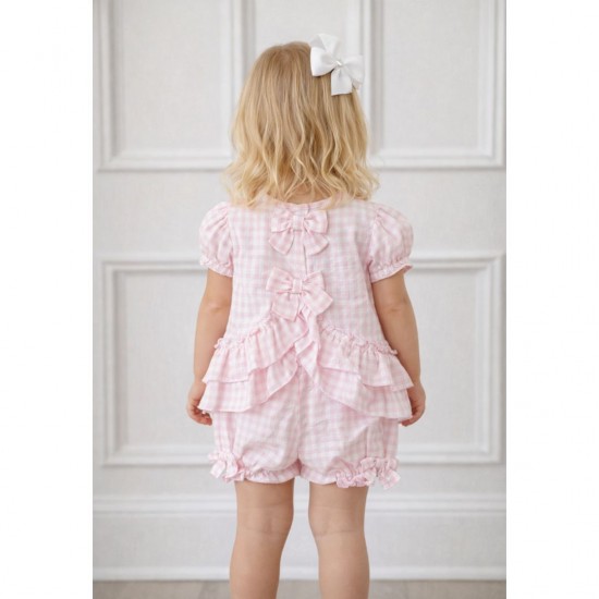 Pastels & Co Pink And White Gingham Top And Short Set