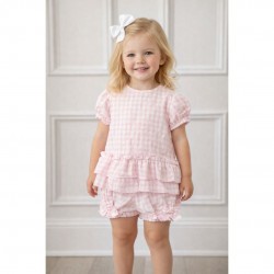 Pastels & Co Pink And White Gingham Top And Short Set
