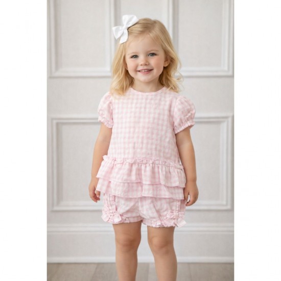 Pastels & Co Pink And White Gingham Top And Short Set