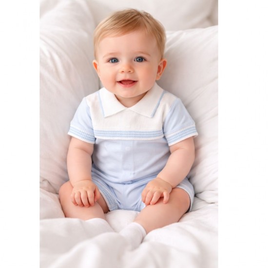 Deolinda Blue and White Collared Romper