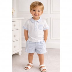 Deolinda White And Blue Polo Short And Short Set