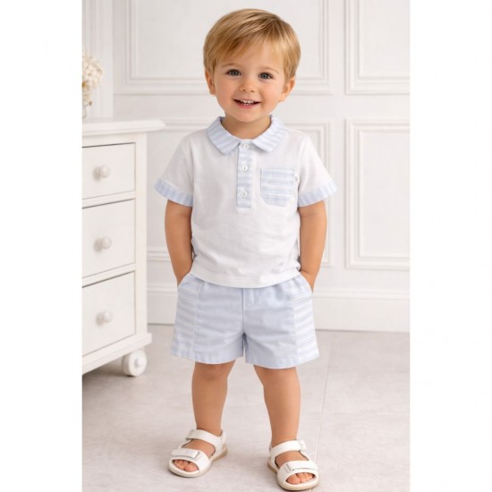 Deolinda White And Blue Polo Short And Short Set
