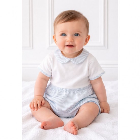Babidu White And Blue Striped Bodysuit And Jam Pants