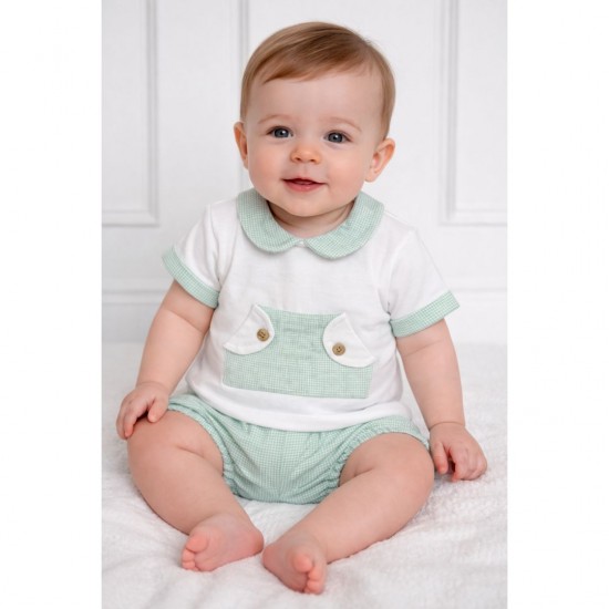 Babidu White And Green Polo Shirt And Jam Pants Set