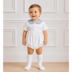 Babidu white smock romper with blue colour