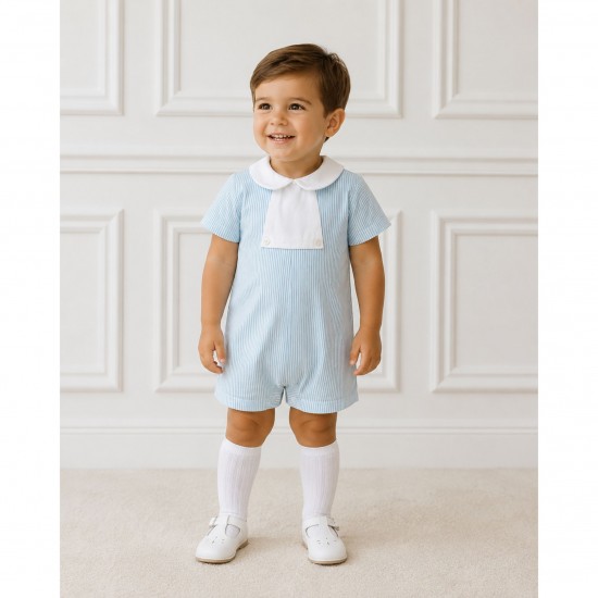 Babidu turquoise and white stripped cotton romper
