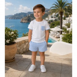 Babidu White with blue pocket tshirt set