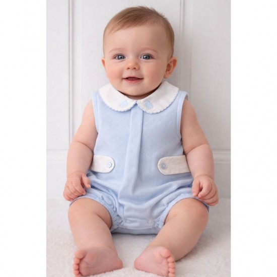Babidu Blue And White Knitted Romper