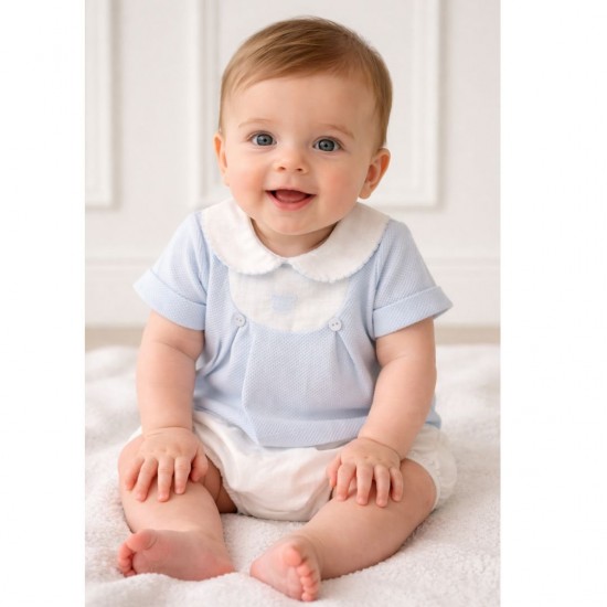 Babidu Blue And White Knitted Top And Jam Pants Set