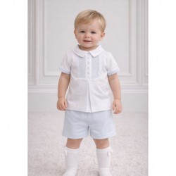 Blues Baby  White Polo Shirt And Blue Shorts Set