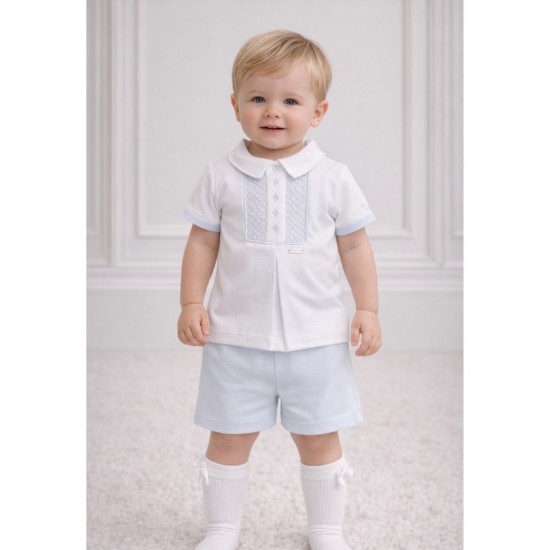 Blues Baby  White Polo Shirt And Blue Shorts Set