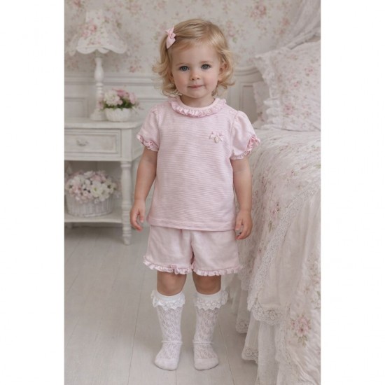 Blues Baby Pink Ribbed Top And Shorts Set