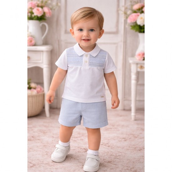 Blues Baby White And Blue Polo Shirt and Short Set  