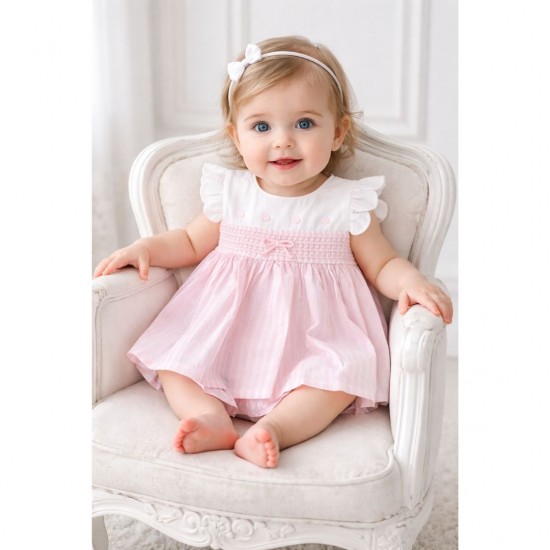 Deolinda Pink And White Striped Dress & Bloomers