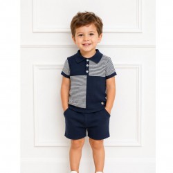 Granlei Navy And White Striped Knitted Shorts Set