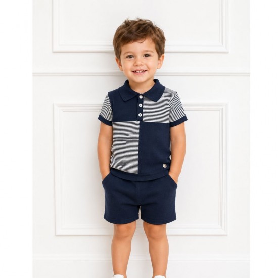 Granlei Navy And White Striped Knitted Shorts Set