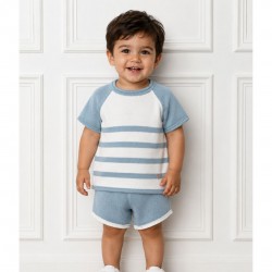 Granlei Sage Green And Cream Striped Top And Shorts Set