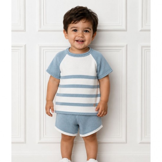 Granlei Sage Green And Cream Striped Top And Shorts Set