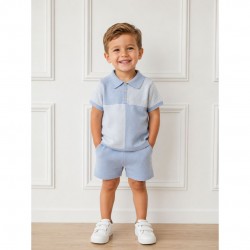Granlei Baby Blue And White Striped Knitted Shorts Set