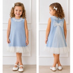 Granlei Blue Knitted Dress With Tulle Bow - Go up 2 sizes, small fitting