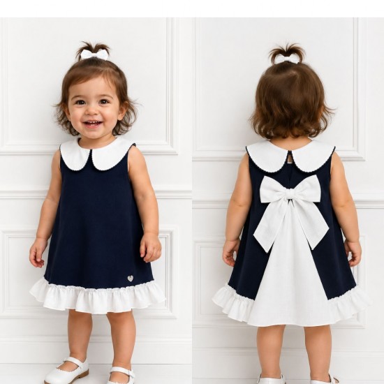 Granlei Navy Knitted Dress With White Trim