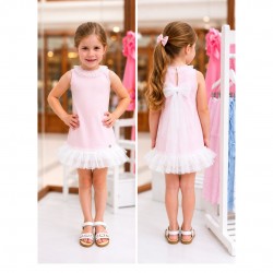 Granlei Pink Knitted Dress With Tulle Bow