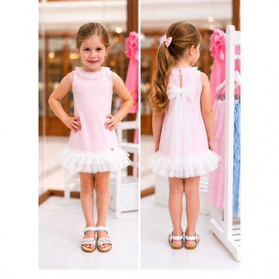 Granlei Pink Knitted Dress With Tulle Bow