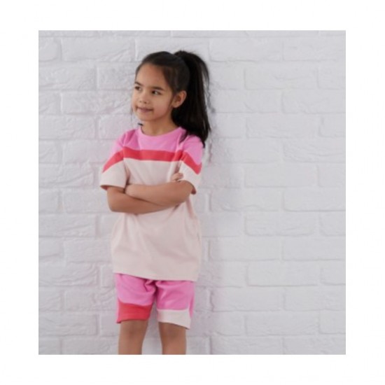 Colour Block T-Shirt & Shorts Set In Pink Paradise