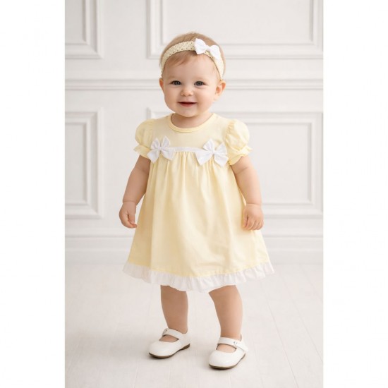 Yellow Dress With White Bows And Headband