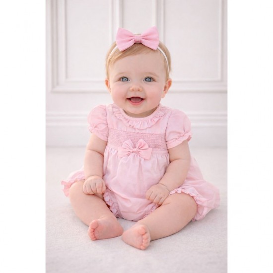 Pink Romper With Bow Detailing