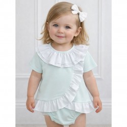 MINT WITH WHITE RUFFLE JAM PANT SUIT