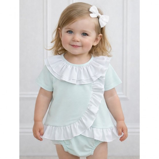 MINT WITH WHITE RUFFLE JAM PANT SUIT