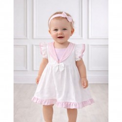 White and Pink Sailor Dress With Headband