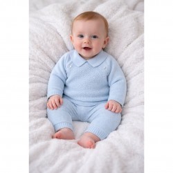 Little Nosh Blue Knitted Top And Trouser Set