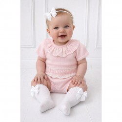 Little Nosh Knitted Pink And White Top And Jam Pants